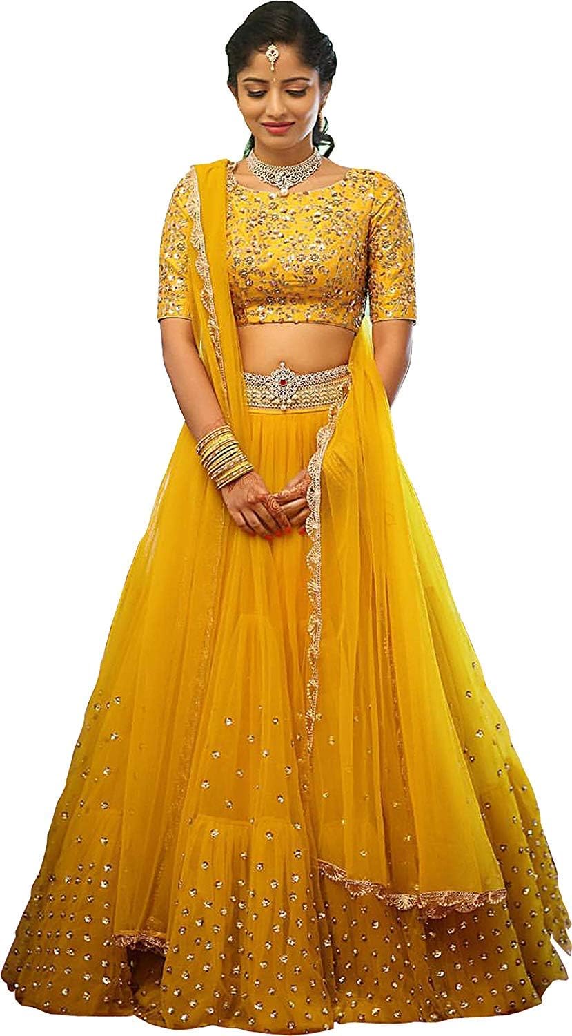 Nancy Fab women's Embroidered grey colour Semi Stitched lehengas, lehenga choli(Yellow_Lehenga_Free_Size)