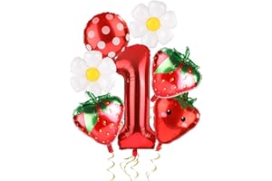7pcs Strawberry Party Balloons Kit, Strawberry Balloon Garland Arch Sweet 1st Strawberry Party Decorations Strawberry Foil Ba