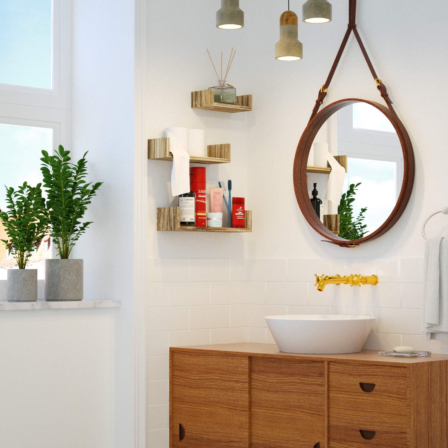 SRIWATANA Floating Shelves Wall Mounted, Solid Wood Wall Shelves