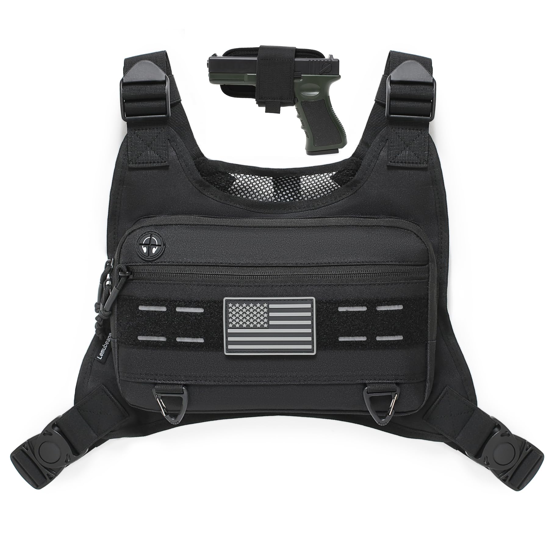 Photo 1 of Sports Chest Pack with Pistol Holder Front Chest Bag for Men Chest Pouch Harness for Running, Hiking, Workouts (Black)