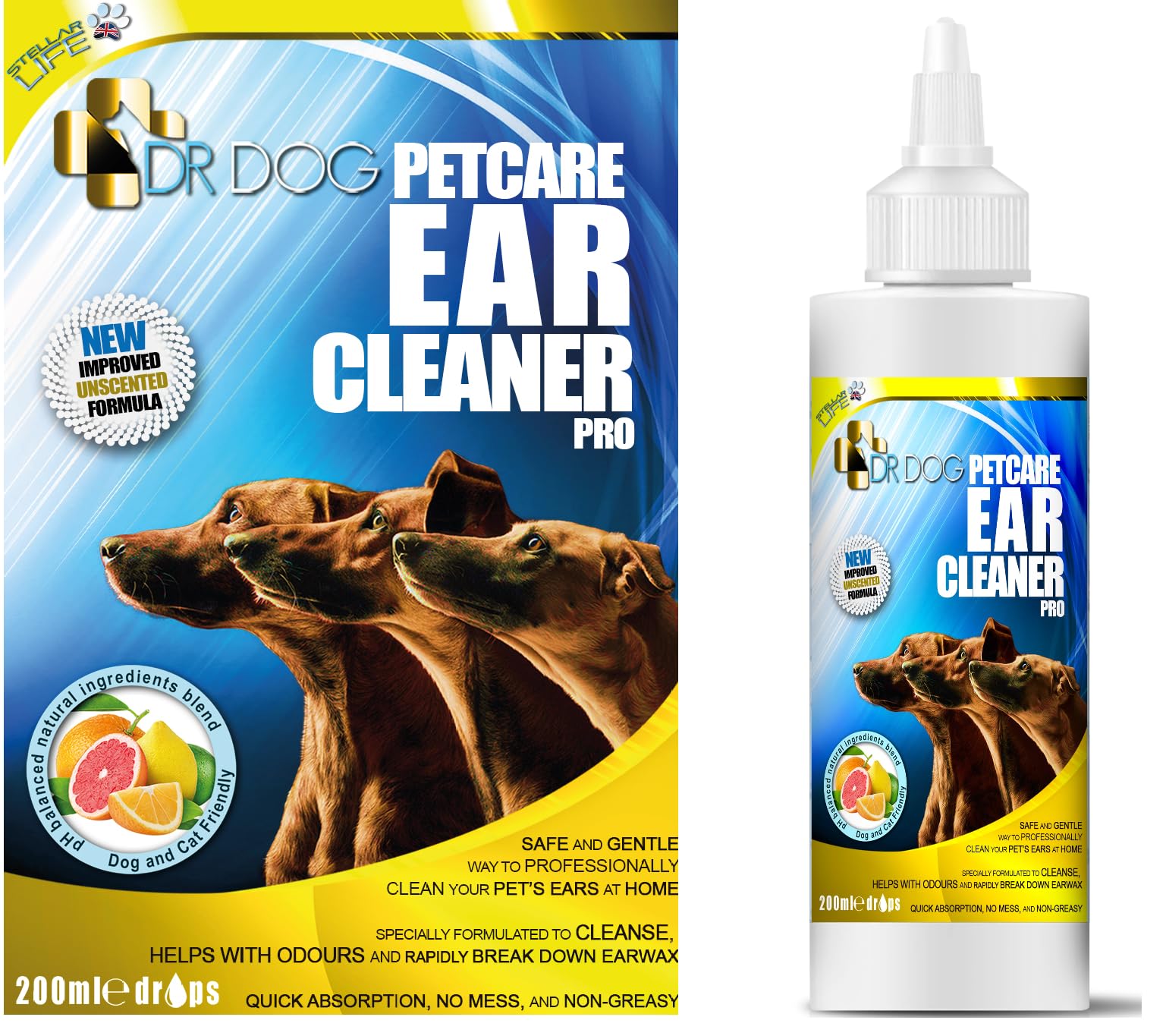 DR DOG Dog Ear Cleaner Drops for Dogs – Helps Remove Wax, Dirt, Odour & Ear Mites – Soothes Itchy Ears, Irritation & Head Shaking – Easy Apply Nozzle – Dog Ear Wash/Ear Flush – 200ml
