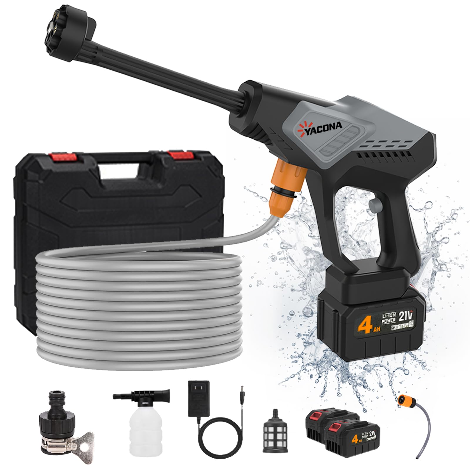 Photo 1 of Cordless Pressure Washer with 32.8FT Hose, 800 PSI Portable Power Washer with 6-in-1 Nozzle, 2×4.0Ah Battery, Hydrox5 Pressure Washer for Car, Garden & Home Cleaning