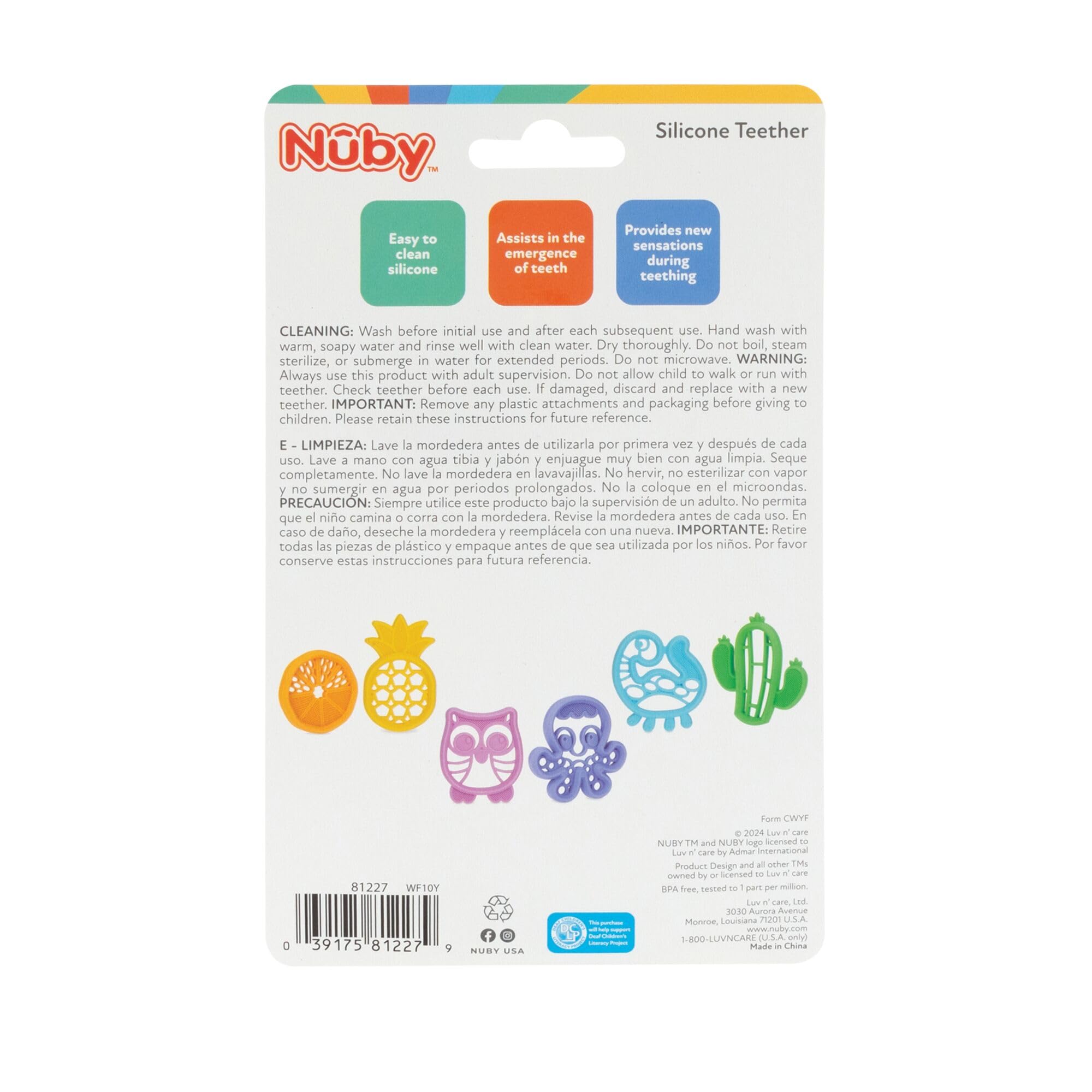 Nuby Soft Silicone Gum Massaging Baby Teether Toy - (2 Pack) Baby Teething Relief Toys for 3+ Months - Pineapple and Orange