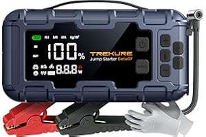 TREKURE 10-in-1 Car Battery Jump Starter Box with Jump Cables & Gloves for All Gas & 12L Diesel, 8000A Portable Battery Charger with Air Compressor, 160PSI, PD45W Charging