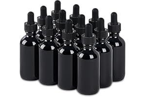 SprayDroplet 12 Pcs, 2oz Glass Dropper Bottle, Leakproof Tincture Bottles with Dropper, Black Reusable Eye Dropper Bottle, for All Kinds of Liquids (Black, 2oz-12pcs)