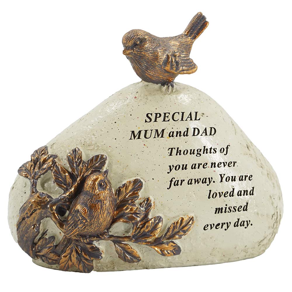 Special Mum & Dad Robin Love Birds Memorial Graveside Stone Plaque Ornament