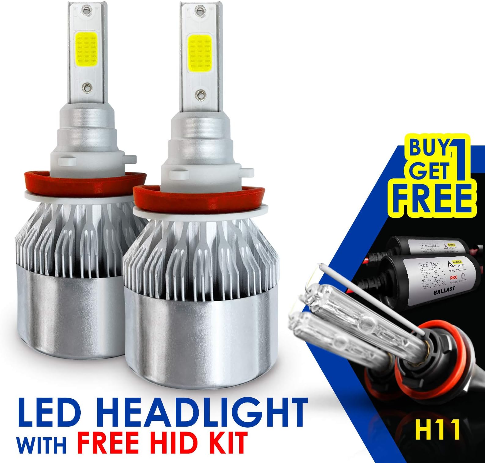 SLR Lighting LED Headlight Bulbs All-in-One with HID FREE EXTRA BACKUP Kit - H11 (H8, H9) -7,000Lm 6000K Cool White CREE