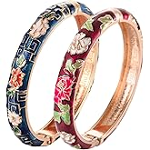 UJOY Vintage Cloisonne Bracelets Flower Enameled Jewelry Plated Cuff Bangle for Women Gift Box 55A35