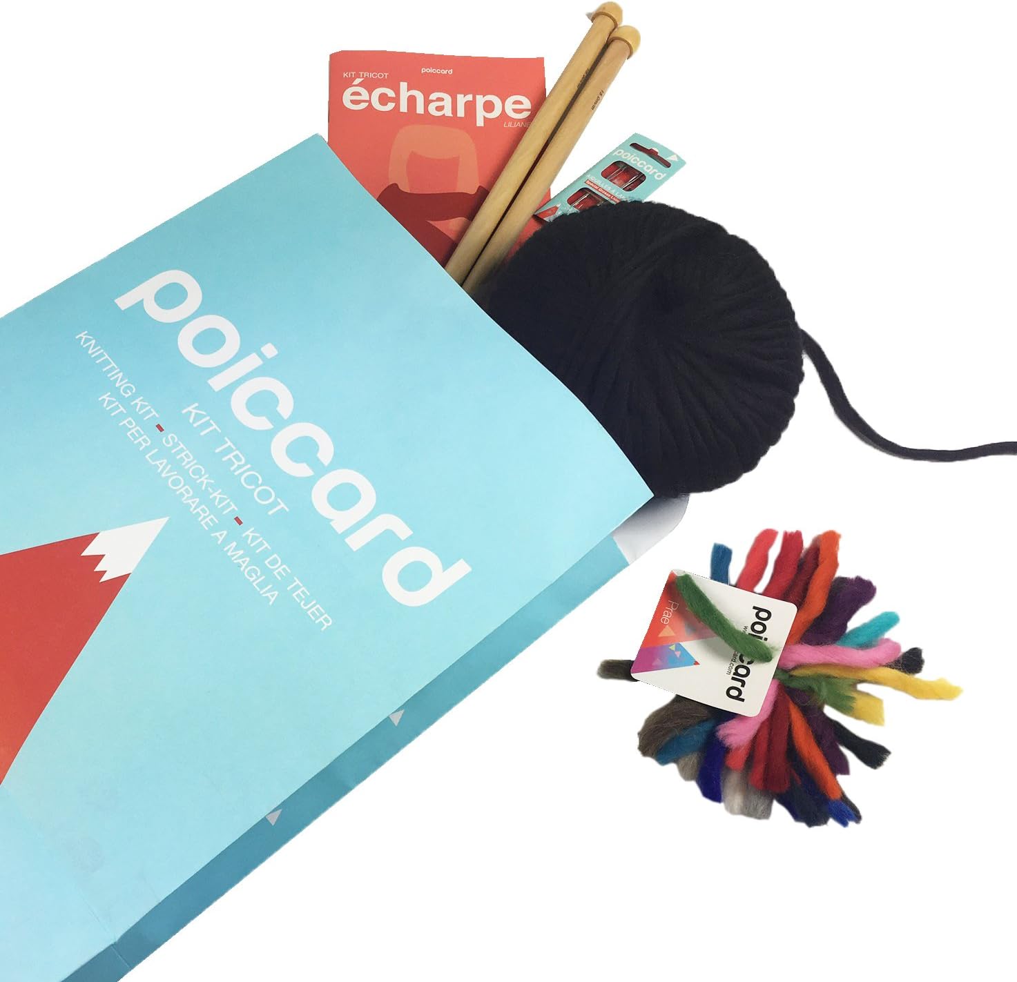 Chunky Yarn Scarf Knitting Starter Kit- All Black - Peruvian wool - Explanatory note (FR, EN, ES, DE, IT)