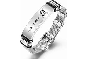 BayJew One Piece Anime Bracelet - Stainless Steel Adjustable Mesh Wristband with Skull Design for Men, Women & Kids