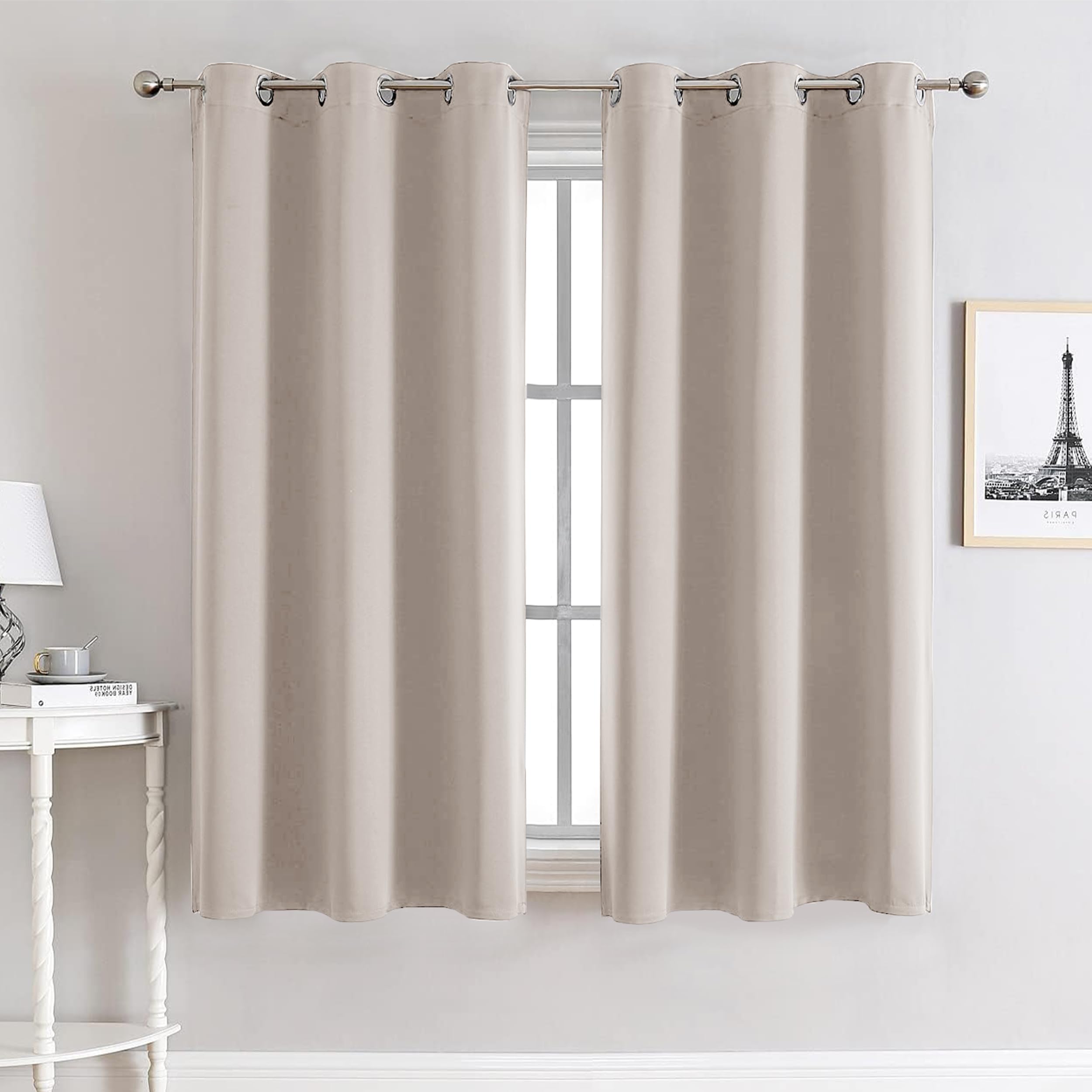My home store Beige Blackout Curtains for Bedroom Super Soft Solid Thermal Insulated Eyelet Blackout Curtains for Living Room, W 66" x L 54" (2 Panels)