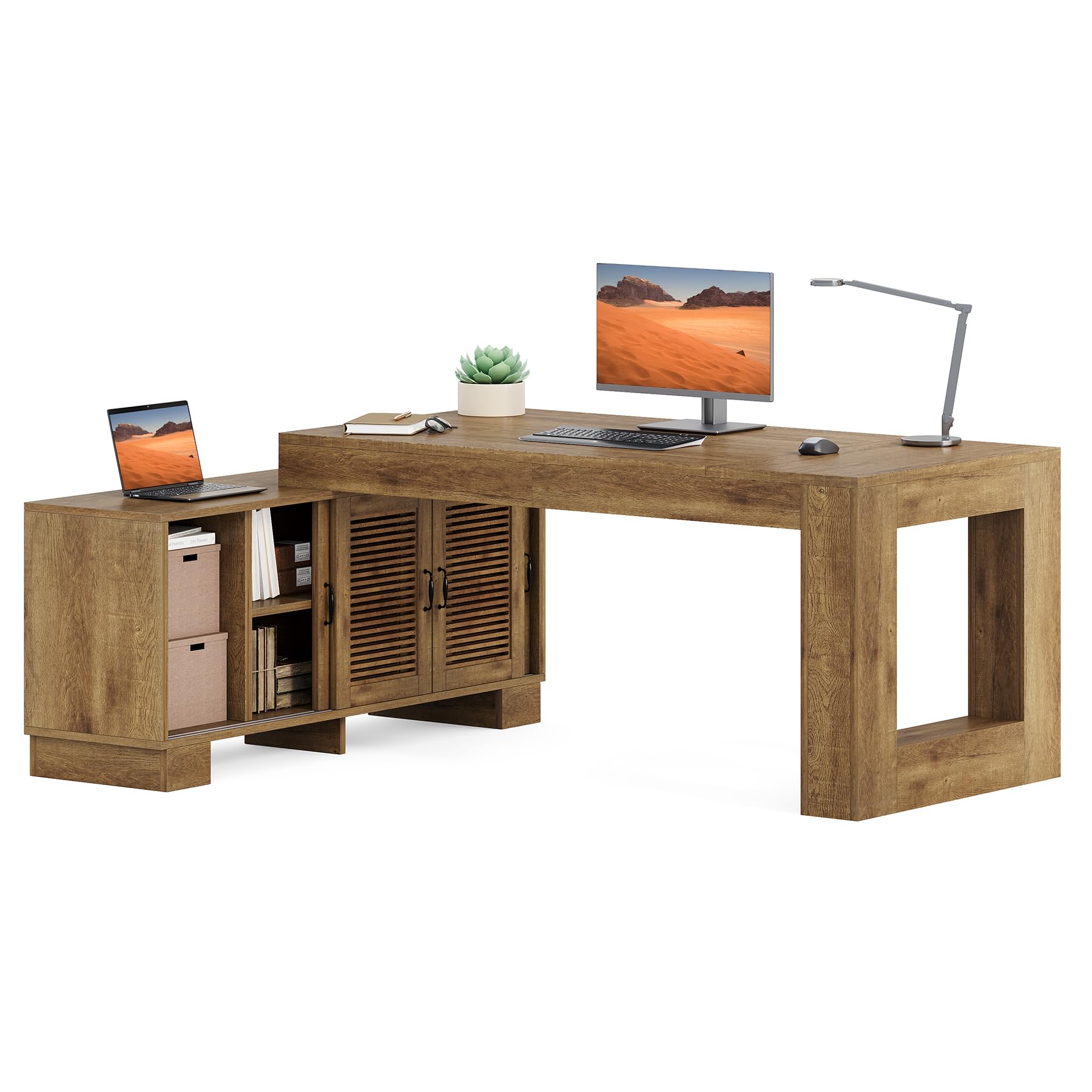 Photo 1 of **MISSING PARTS / SOLD FOR PARTS ** LITTLE TREE L Shaped Executive Desk, Large 63" Executive Desk with File Cabinet, Modern L Shaped Desk, Corner Computer Desk for Home Office & Business Furniture Workstation, Brown