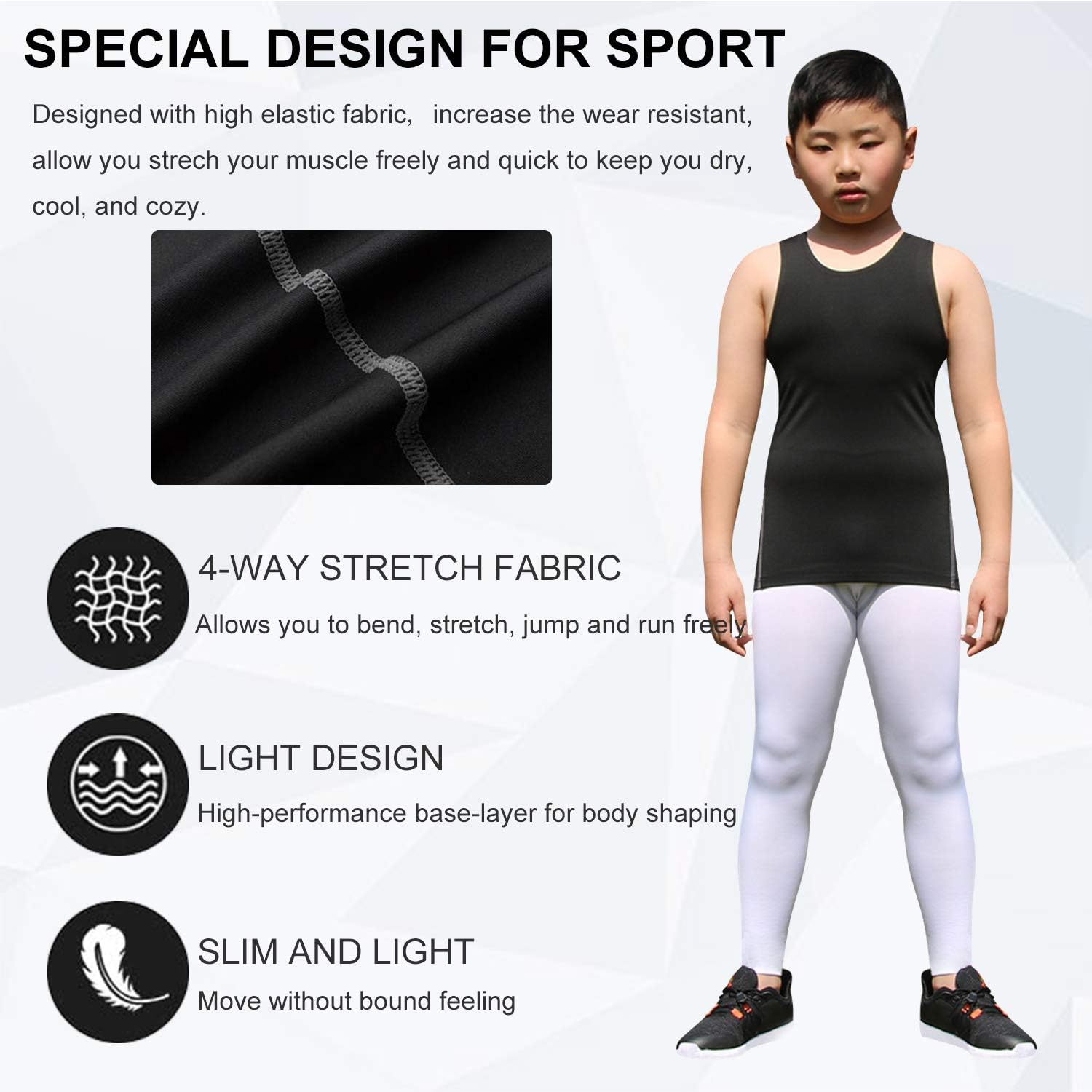 Youth Boys Girls Compression Tank Tops Athletic Sleeveless Shirt Undershirts Workout Base Layer Vest: Clothing