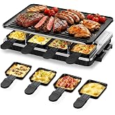 HBN Raclette Table Grill, 2-in-1 Korean BBQ Grill &amp; Electric Griddle, 1300W | 8 Raclette Cheese Trays, Reversible Nonstick Indoor Grill Griddle Plate,Crepe Maker with Adjustable Temp for Gatherings Party