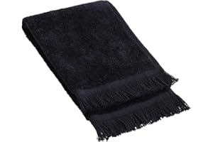 The Holy South 12 Pack - Hemmed Fringed Reversible Fingertip Terry Towel (Size 11" W x 18" L), Cotton (Black) Promotional Priced