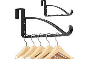 niffgaff 2 Pack Black Over The Door Coat Hanger, Heavy Duty Metal Door Hanger Rack for Clothes, Coats & Bags, with Front Hook