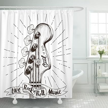 Amazon Com Tompop Shower Curtain Billboard Sketch Bass Guitar For