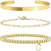 AOZEL Gifts for Teens Girls,14K Gold Plated Initial Bracelets for Women Gold Bangle Cuff Bracelet