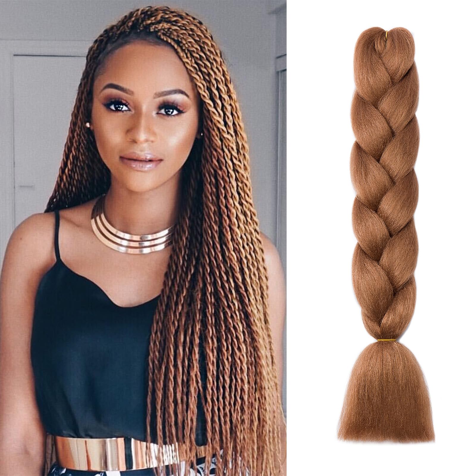 Dcbaboo Blonde Hair Extensions for Braiding Jumbo Braiding Hair Extension 1pack 24inch Synthetic Hair Kanekalon Ombre Braids Extensions Hair Afro Crochet Twist Box Braids 100g, Dark Blonde — image 1
