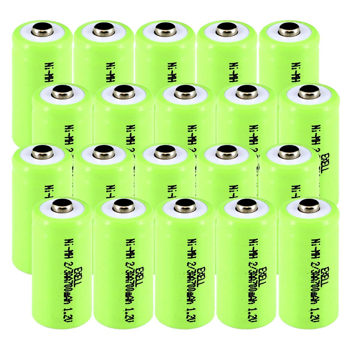 20x Exell 1.2-Volt Nickel-Metal Hydride Rechargeable Button-Top Battery, 2/3 AA, 700 mAh, Battery Re
