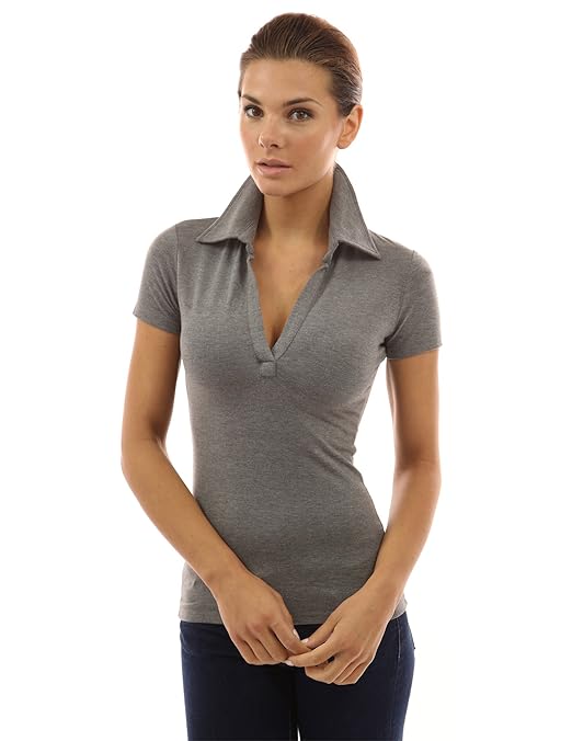 PattyBoutik Damen Polohemd mit V-Ausschnitt und kurzen Armen