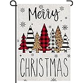 Christmas Tree Garden Flag 12x18 Double Sided Burlap, Rustic Holiday Yard Flag for Outside, Merry Xmas Outdoor Porch Decorations DF940