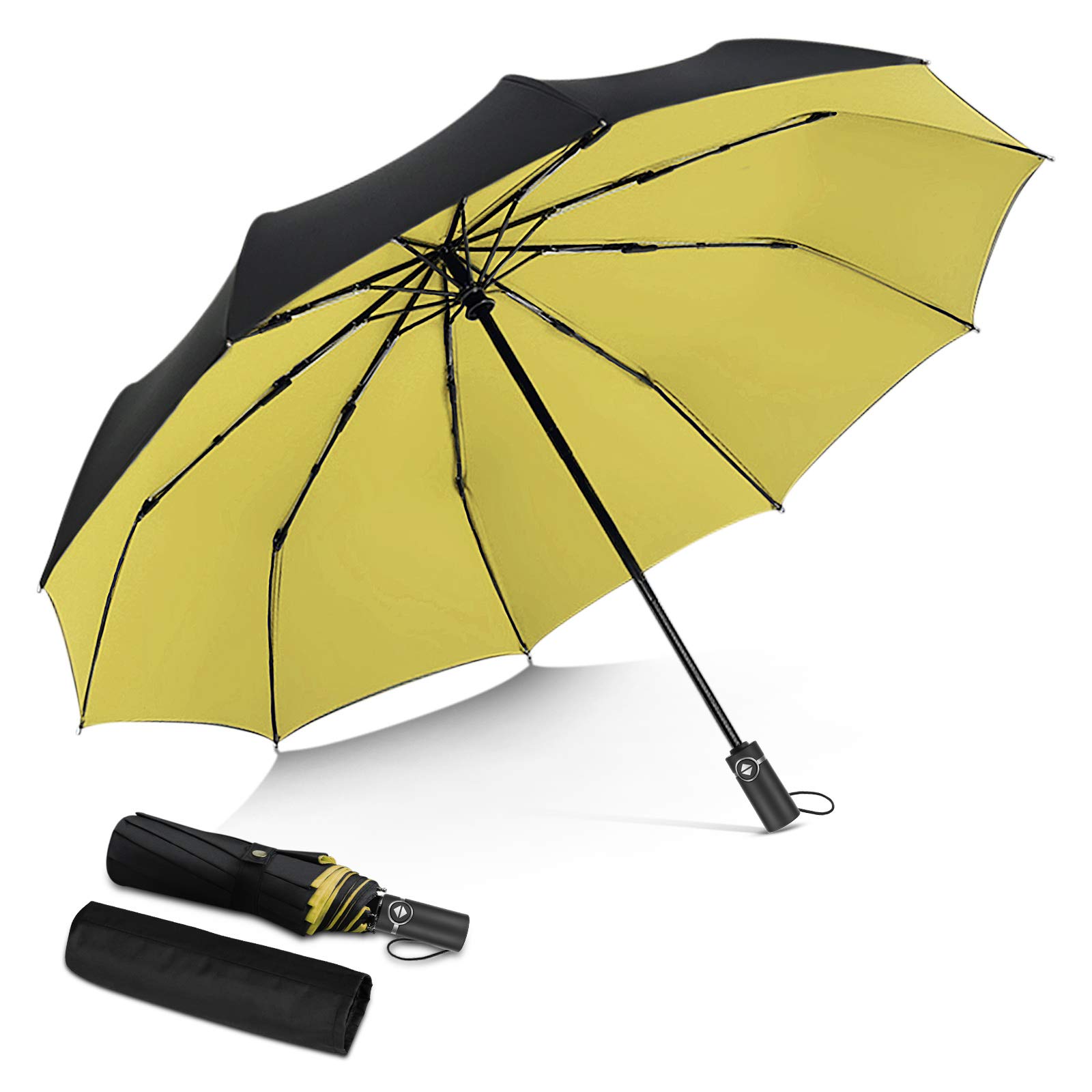 DORRISO Strongest Windproof Travel Umbrella Automatic Folding Rain Umbrella Portable Compact Superior Business Durable Premium Handle for Mens Womens Umbrellas Fits Car & Backpack Yellow
