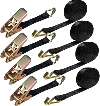 QTACIE Ratchet Straps 6m 1763Lbs 4 Sets Heavy Cargo Tie Downs with Hooks