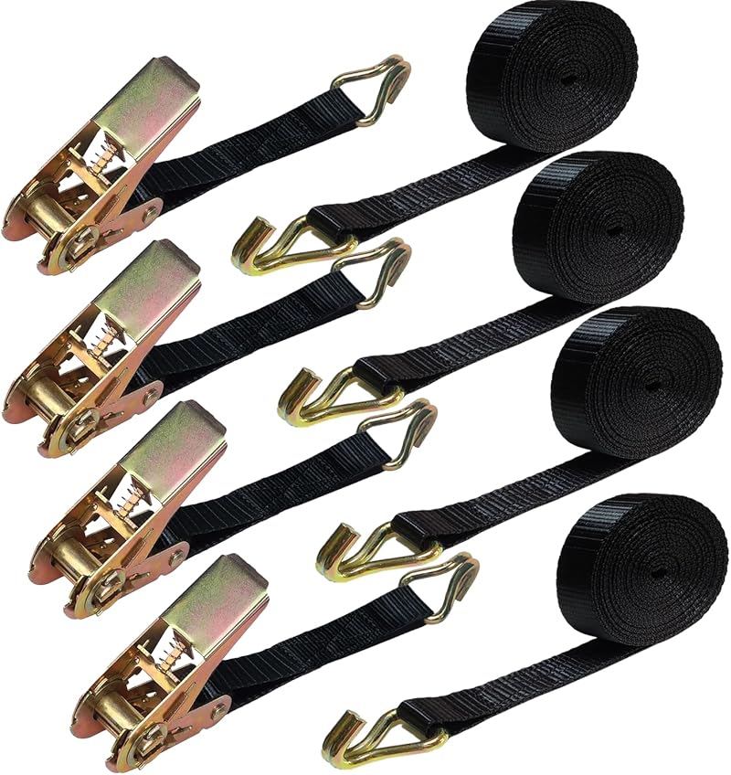 QTACIE Ratchet Straps 6m 1763Lbs 4 Sets Heavy Cargo Tie Downs with Hooks