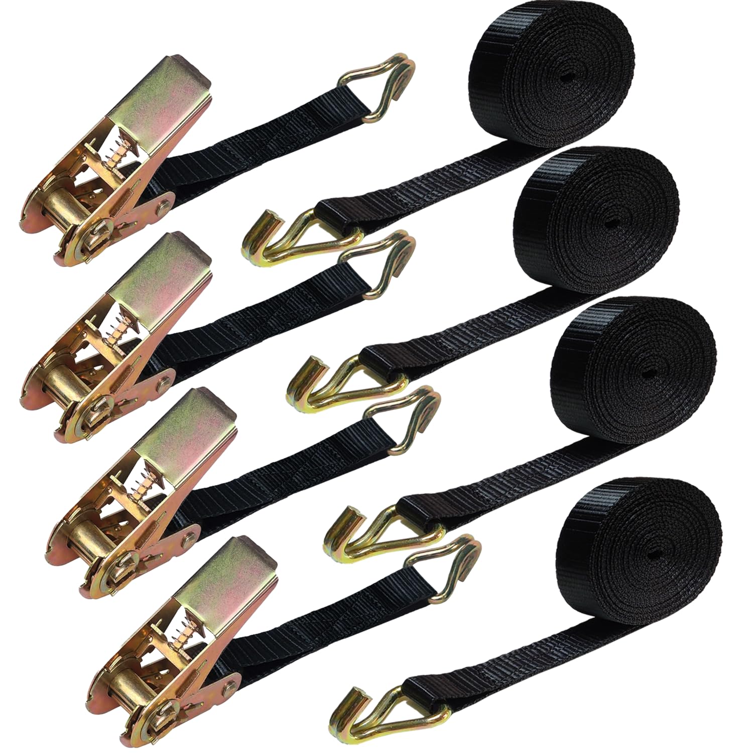 Ratchet Straps 6m 1763LB 4 Sets, Adjustable Ratchet Straps for Heavy Cargo Securing, Heavy Duty Tie Down Straps with Hooks for Securing Motorcycles, Kayaks, Truck, Trailer, Vans, Car Roof etc.