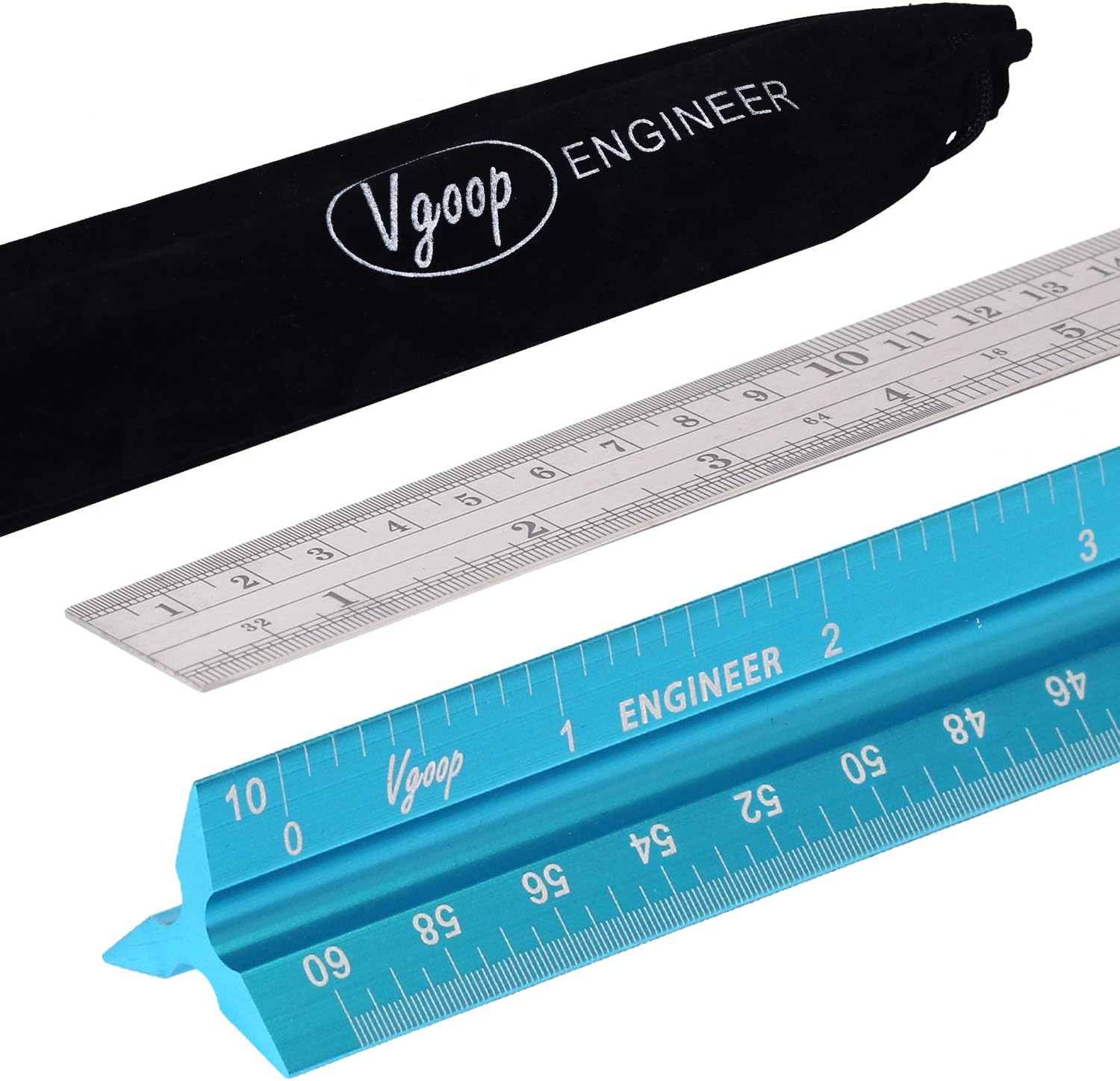 Engineer Scale Ruler, Engineer Drafting, Triangular - American Standard. 3 Sides, 6 Scales. Made of Laser Engraved Anodized Turquoise Aluminum. 12" Long. 100% Accuracy. Bonus Steel Ruler