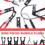 Glarks 9Pcs Red Flexible Hose Clamp Pliers Set Long Reach Remover Kit view 5