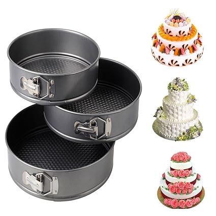 Emndr Set of 3 Round Aluminium Non-Stick Backing Cake Moulds Pan Can be Used in Microwave Ovens (Black)