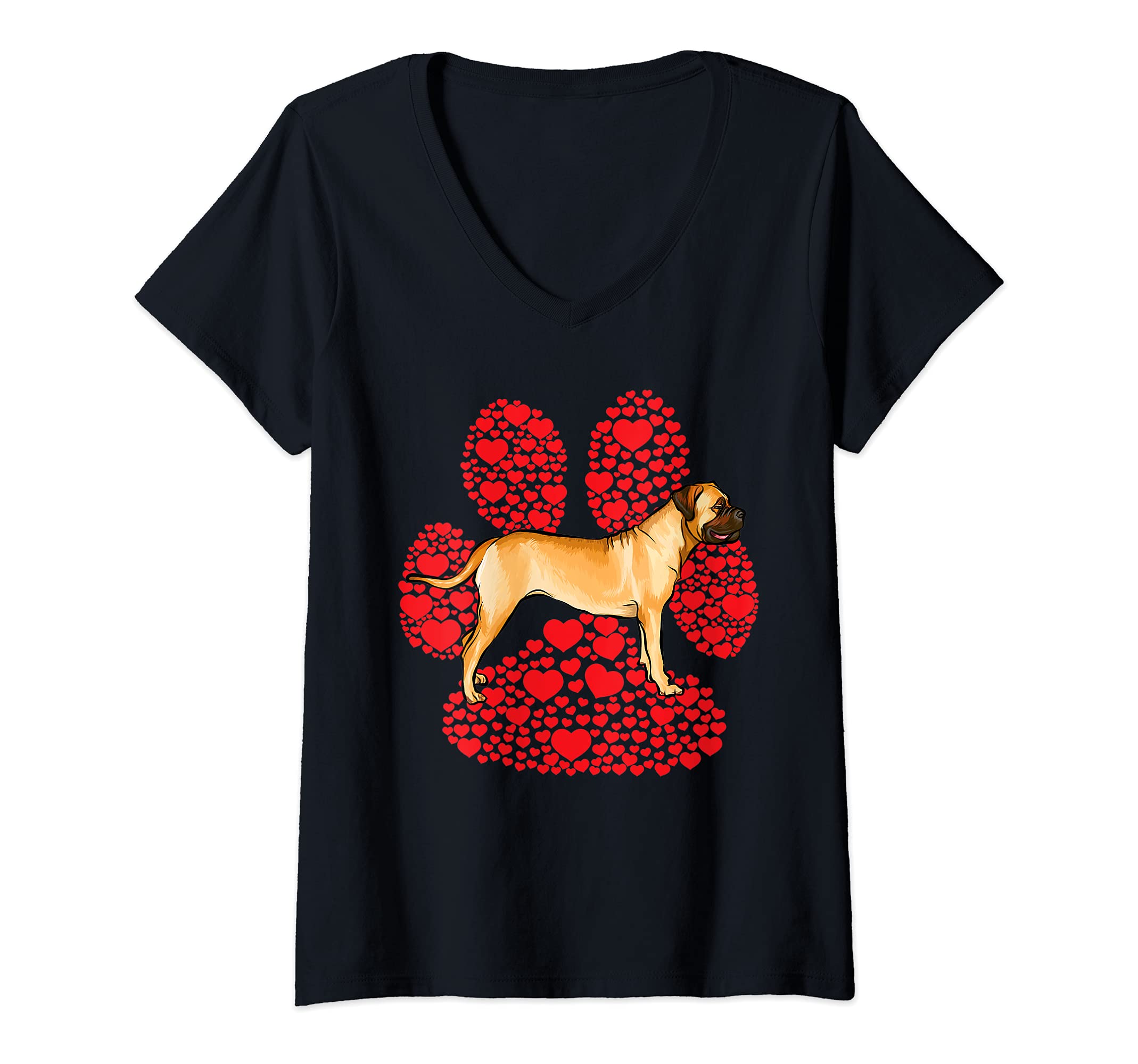 Womens Bullmastiff Valentines Day Dog Love Paw V-Neck T-Shirt