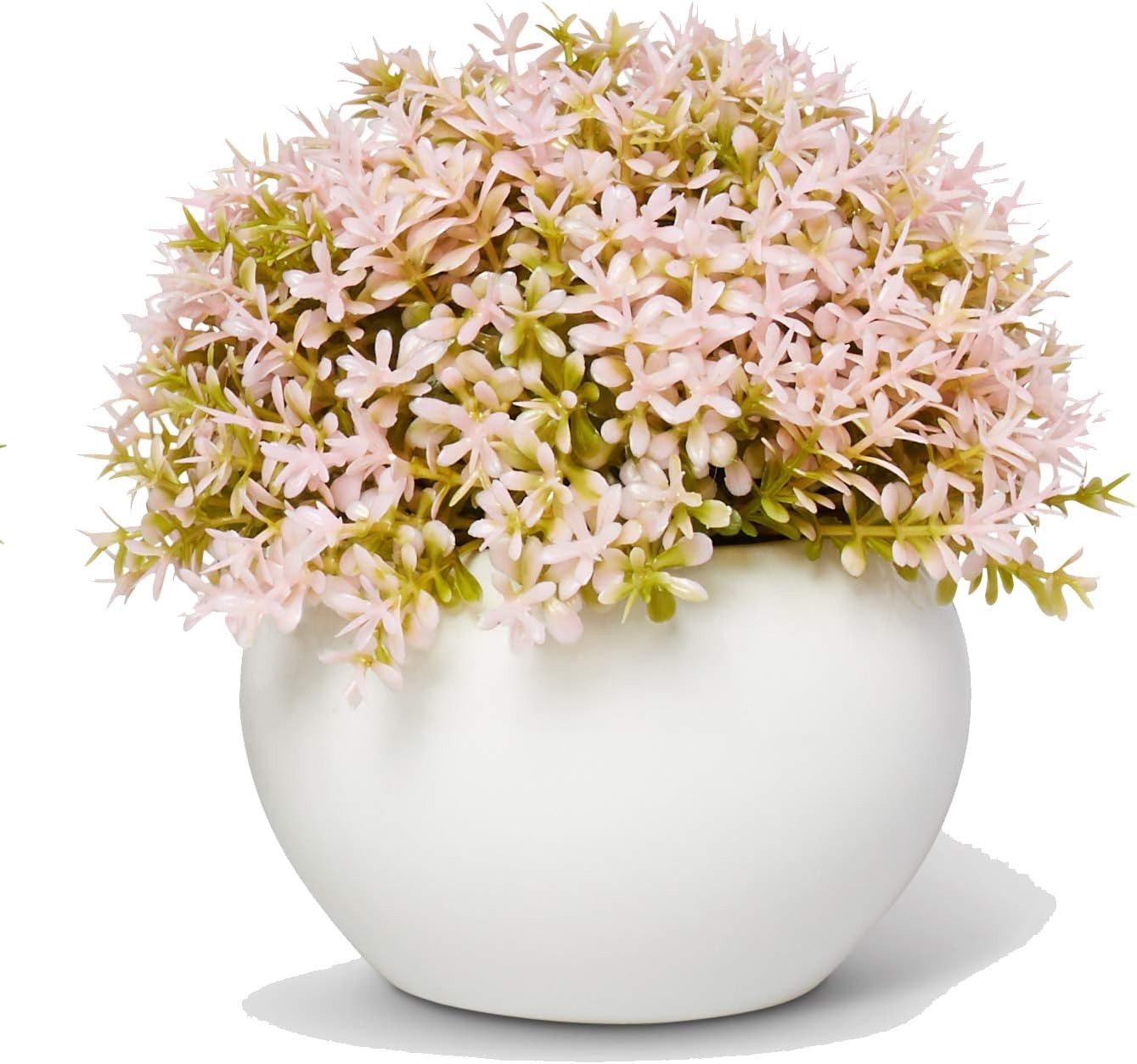 ELYSIANZE Mini Artificial Plant in White Ceramic Pot | Decorative Faux Plant for Home/Office Decor | Small Potted Topiary | Farmhouse Decor Accent | Desk/Kitchen/Bathroom/Shelf Fake Plant (Pink)