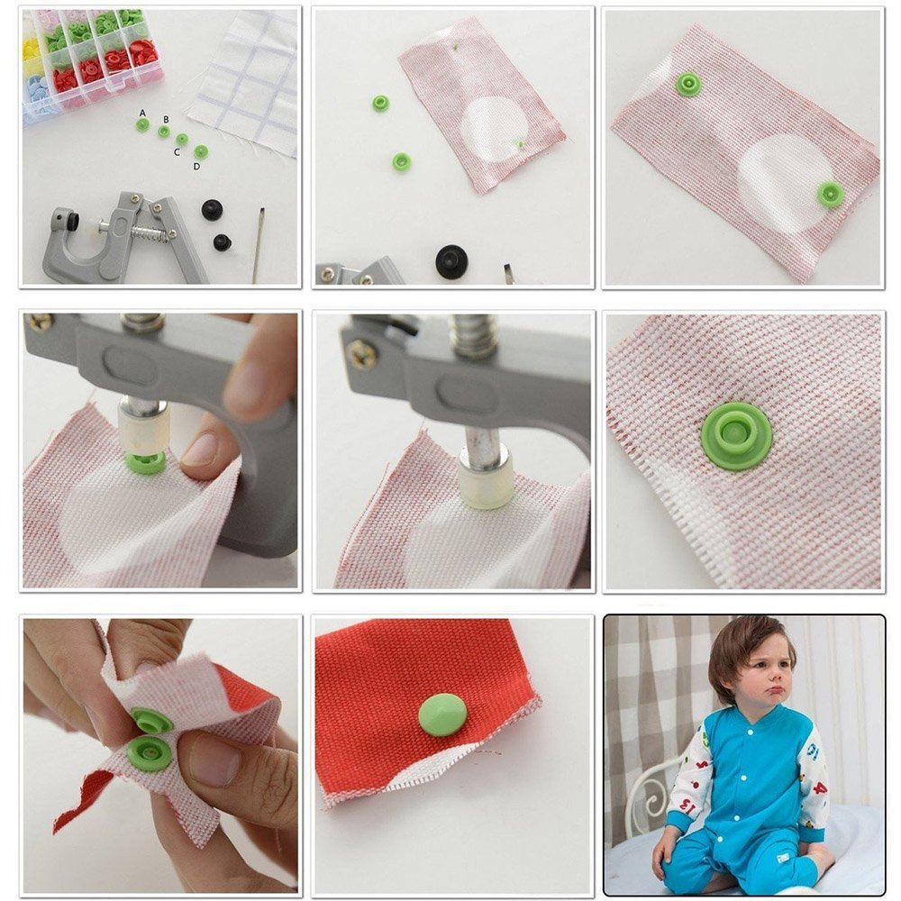 ilauke 408 Sets Plastic Snap Buttons, No-Sew T5 Snaps with Organizer Storage Case, Snap Buttons for Clothes Bibs Diapers Crafts