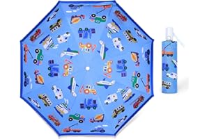 DECALSWEET Kids Folding Umbrella Auto Open/Close Anti-rebound Safe Design UV Resistant Automatic Children Travel Umbrellas 8 Rib Reinforced Canopy 360° Reflective Strip Lightweight Cute Umbrella for Girls & Boys