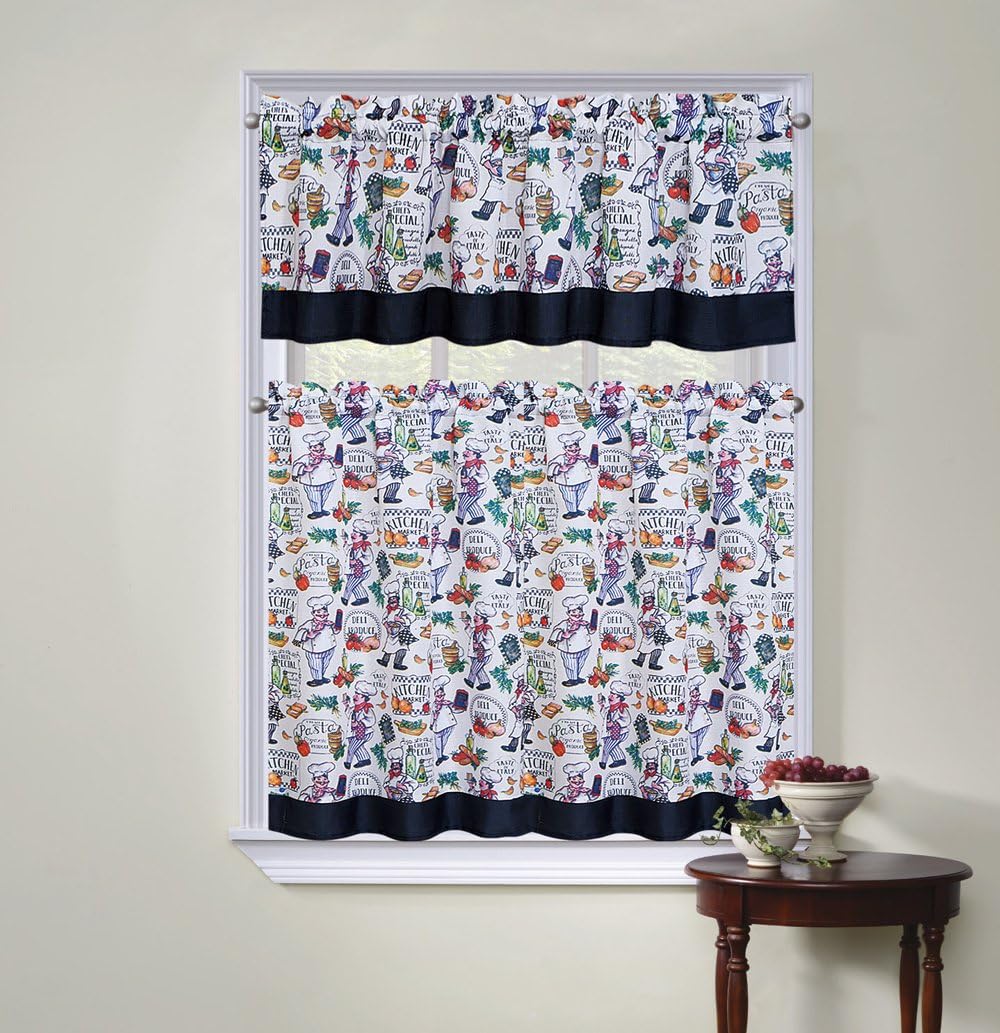 Regal Home Collection Chef 3 Piece Kitchen Curtain Tier and Valance