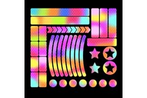Dreothy 42Pcs Rainbow Strong Reflective Stickers High Intensity Night Visibility Adhesive Safety Sign Reflective Tape Sticker