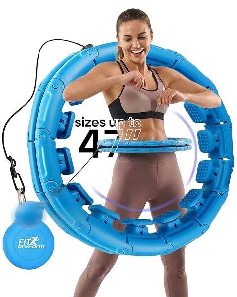FIT ON FORM INFINITY WEIGHTED HULA HOOP FOR ADULTS WEIGHT LOSS – SMART EXERCISE EQUIPMENT FOR HOME, ADJUSTABLE PILATES CIRCLE WITH 24 KNOTS (47IN) – FITNESS RINGS FOR WOMEN, WAIST TRAINER, ABS WORKOUT