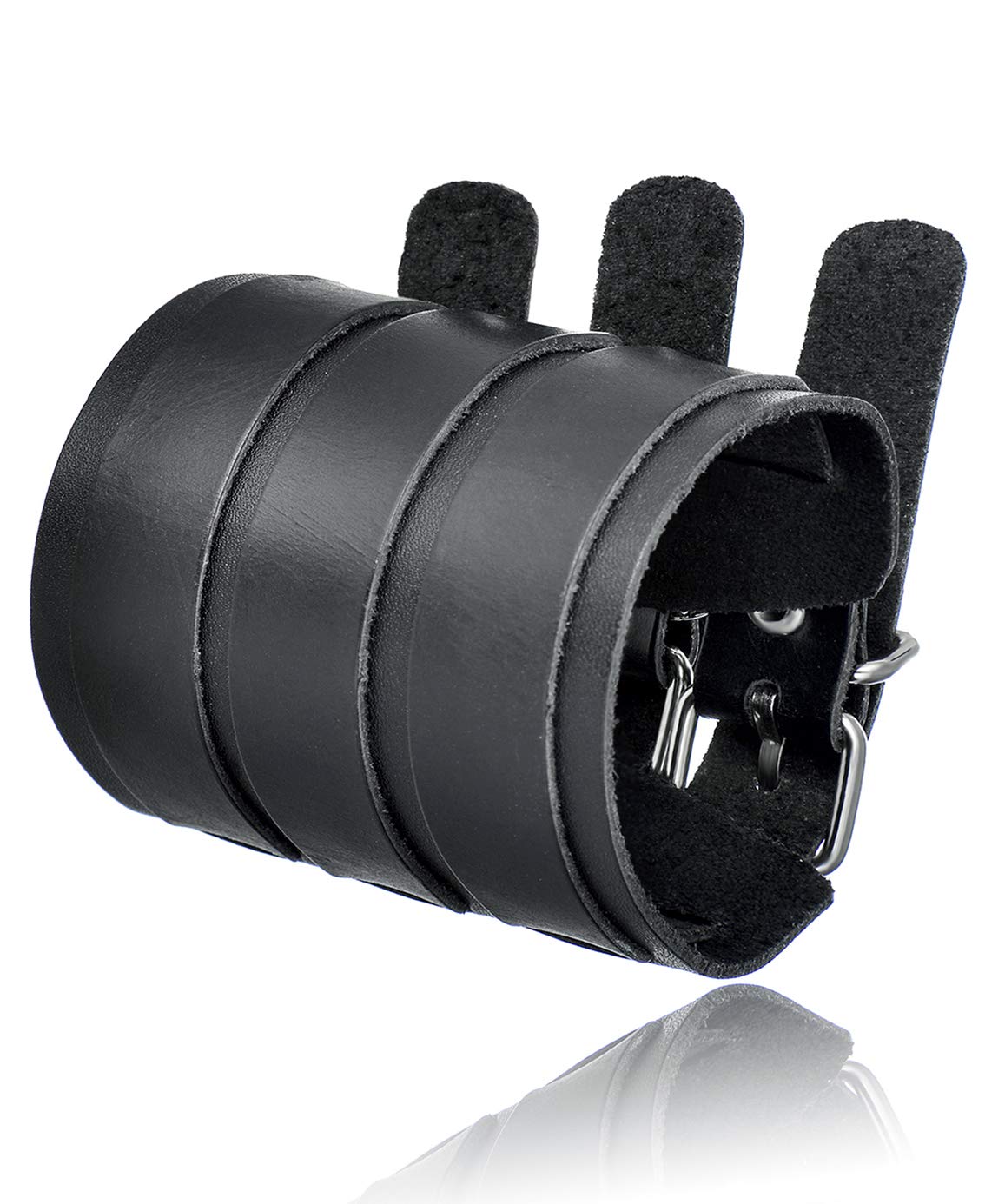 Tornito Pulsera de cuero genuino con tres correas anchas, brazalete punk, guantelete, brazalete con armadura para brazo de motorista, pulsera para mujeres, hombres, negro, marrón, tamaño ajustable
