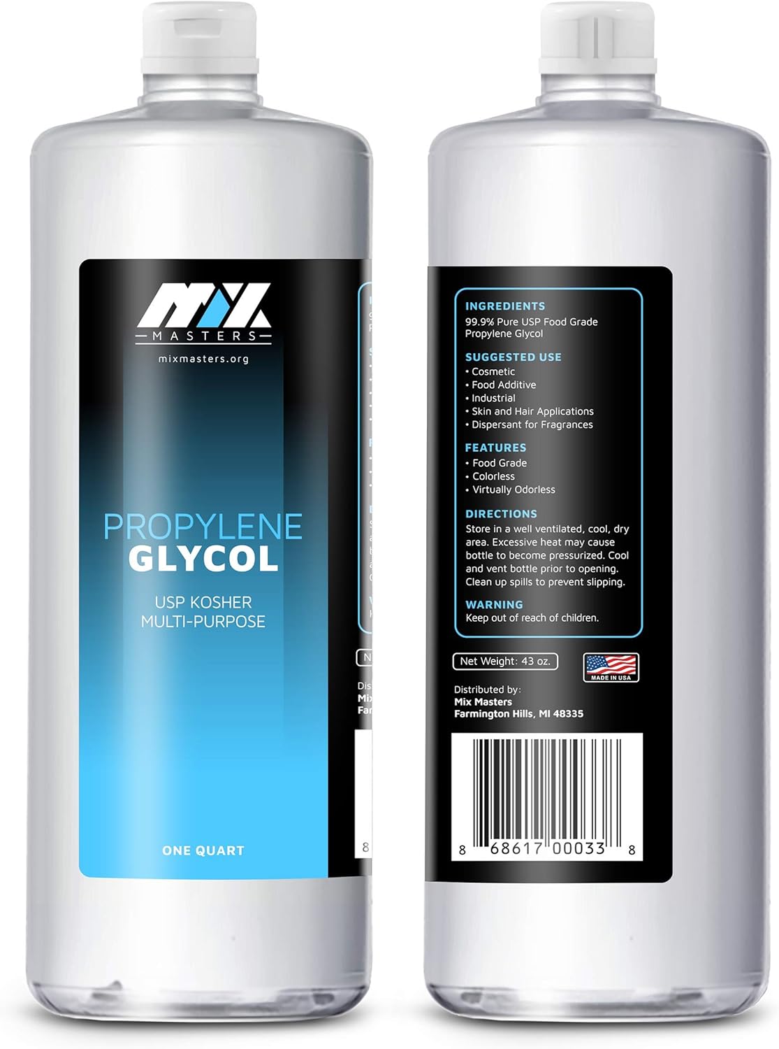 Mix Masters PG Propylene Glycol USP Kosher - 1 Quart (43 oz.)
