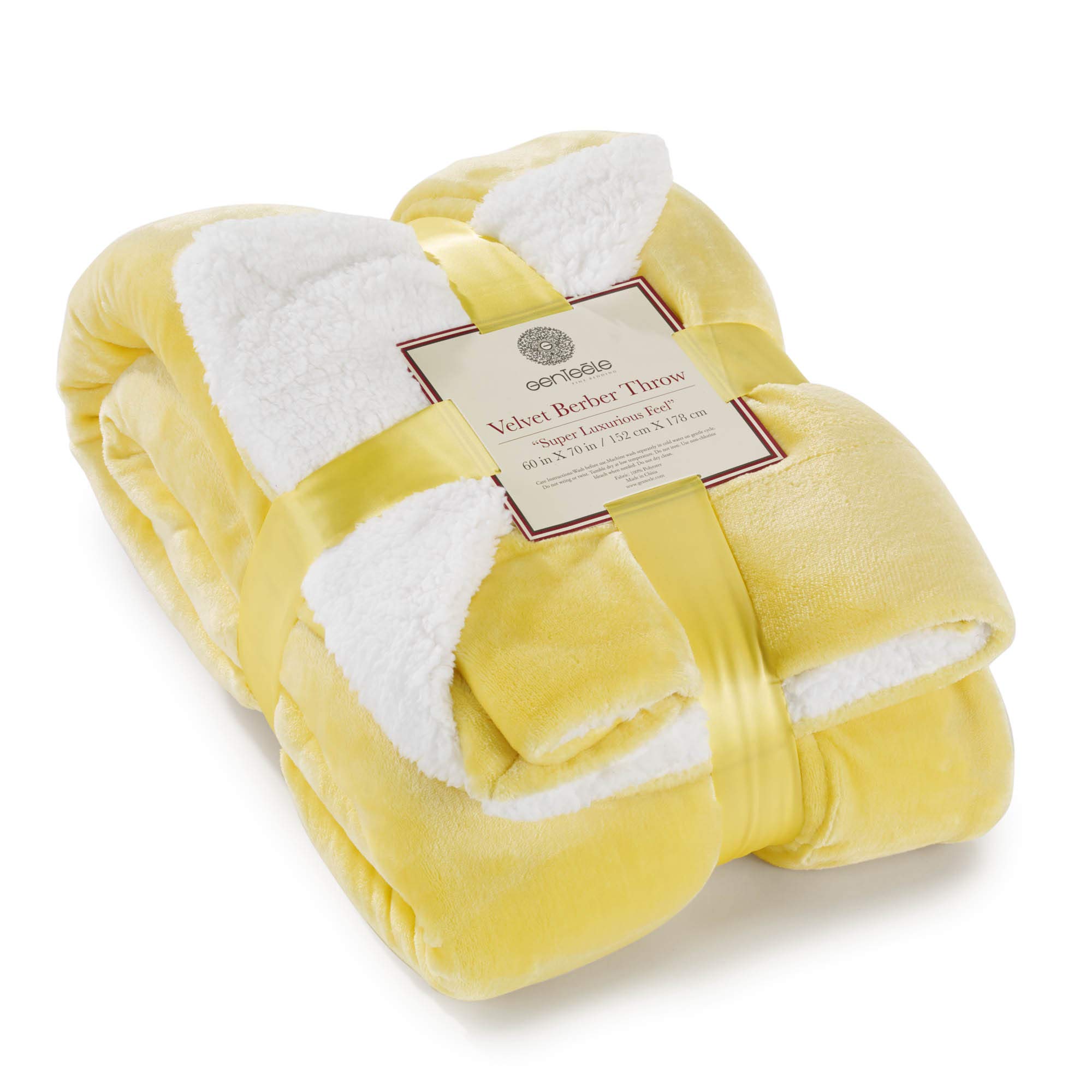 Photo 1 of Genteele Sherpa Throw Blanket Super Soft Reversible Ultra Luxurious Plush Blanket, 60 x 70 inches, Yellow/White