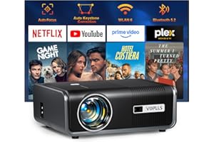 [Built-in Apps & Auto Focus/Keystone] Smart Projector with WiFi and Bluetooth, VOPLLS 4K Outdoor Projector, Portable Movie Phone Wireless Gaming Wifi Proyector for Bedroom/Home/Celling