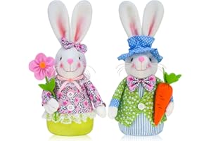 KnomeKo Easter Bunny Gnome Decorations for Home Spring Decorations Spring Gifts Decor Handmade Swedish Tomte Elf Stuffed Doll Rabbit Bunny Plush with Carrot and Flower Gifts for Kids