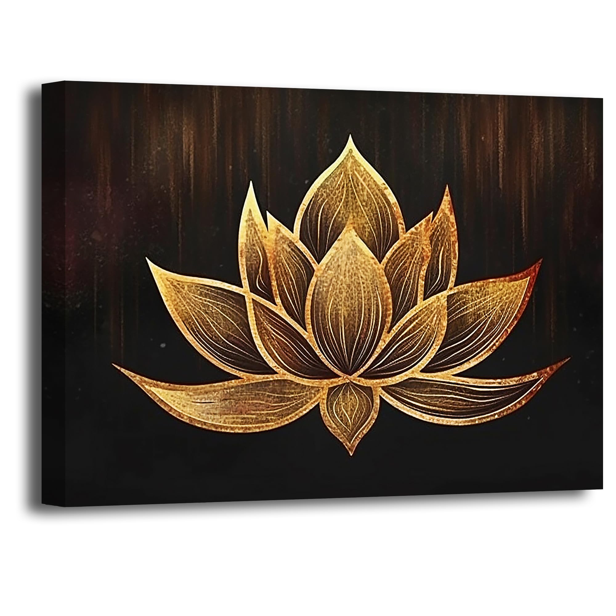 LZIMU Zen Canvas Wall Art Black and Gold Lotus Flower Bloom Picture Prints Abstract Floral Painting for Spa Meditation Room Decor Framed (Zen-3, 16"x24")