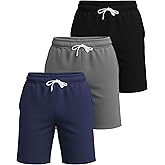 Real Essentials 3 Pack: Men's Cotton 7" French Terry Lounge SweatShorts – Gym Casual Shorts Pockets (Big & Tall Available)