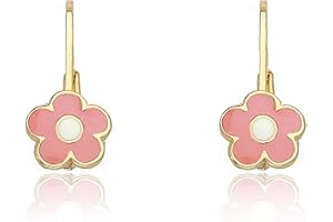 Little Miss Twin Stars Girls Earrings - 14k Gold Plated Flower Leverback Earring - Hypoallergenic and Nickel Free For Sensitive Ear