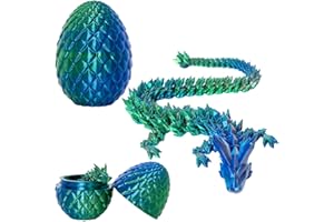 VRFASHION 3D Printed Dragon Eggs with Dragon Inside, 12In Laser Blue Green Dragon Egg Fidget Toy, Executive Desk Articulated Dragon Toy, Home Office Decor