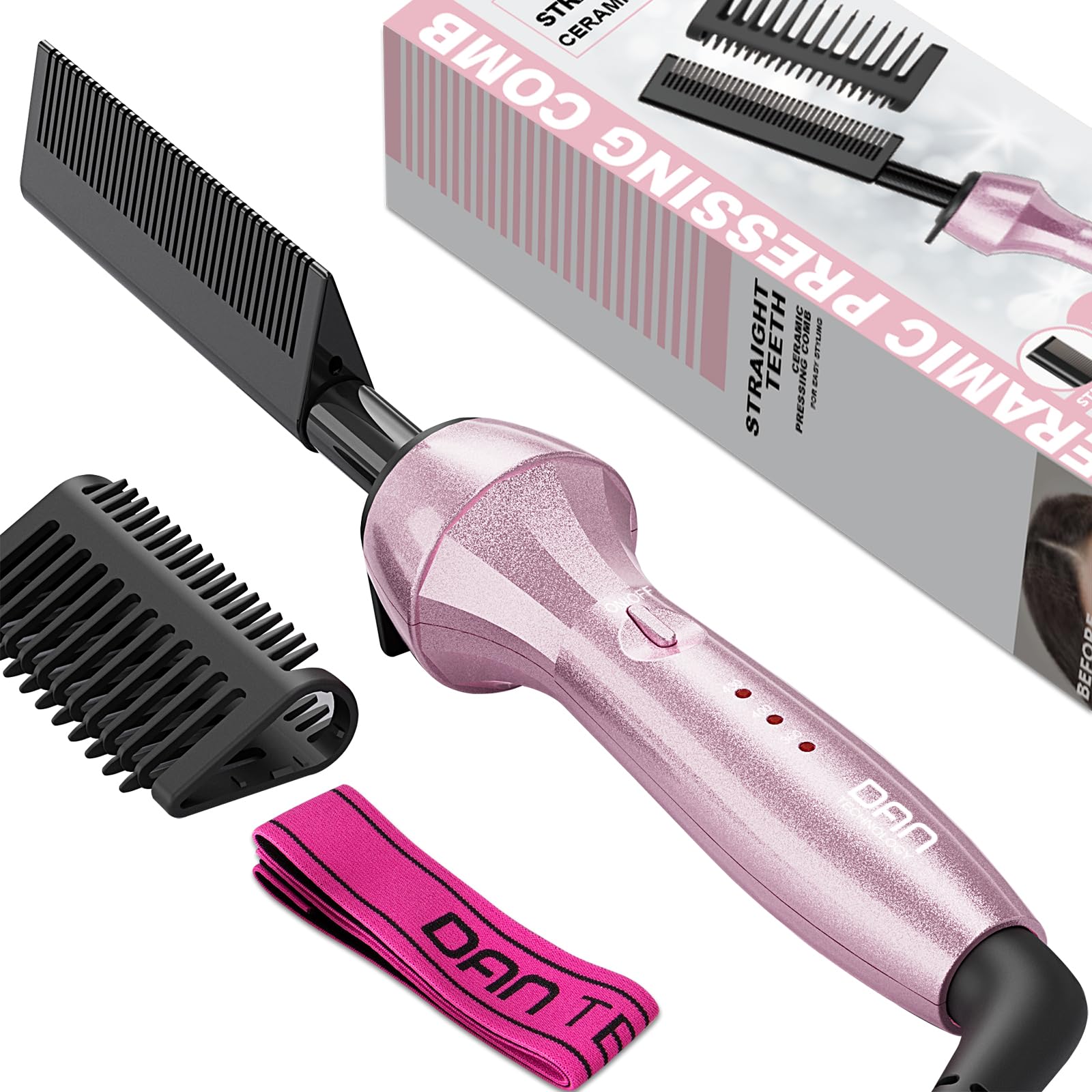 Photo 1 of DAN Technology 500 High Heat hot Comb Hair Straightener, Pink, Adjustable Temperature, Dual Voltage, for Wigs, Professional Pressing Comb for African American Hair